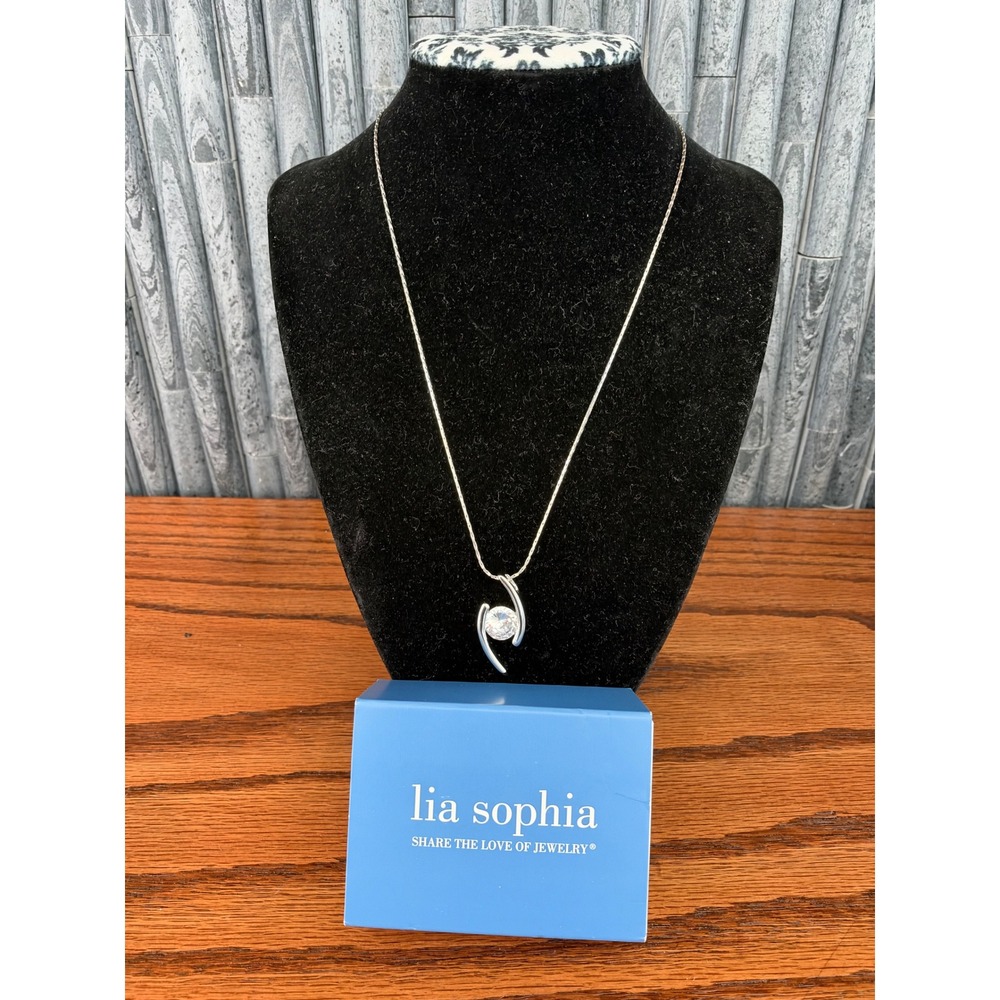 Lia Sophia Silver Tone Clear Crystal Bypass Pendant Necklace NWT Box